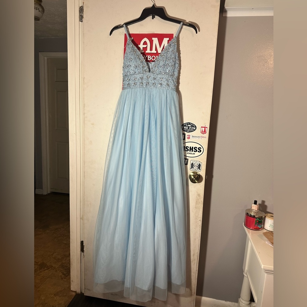 baby blue prom dress